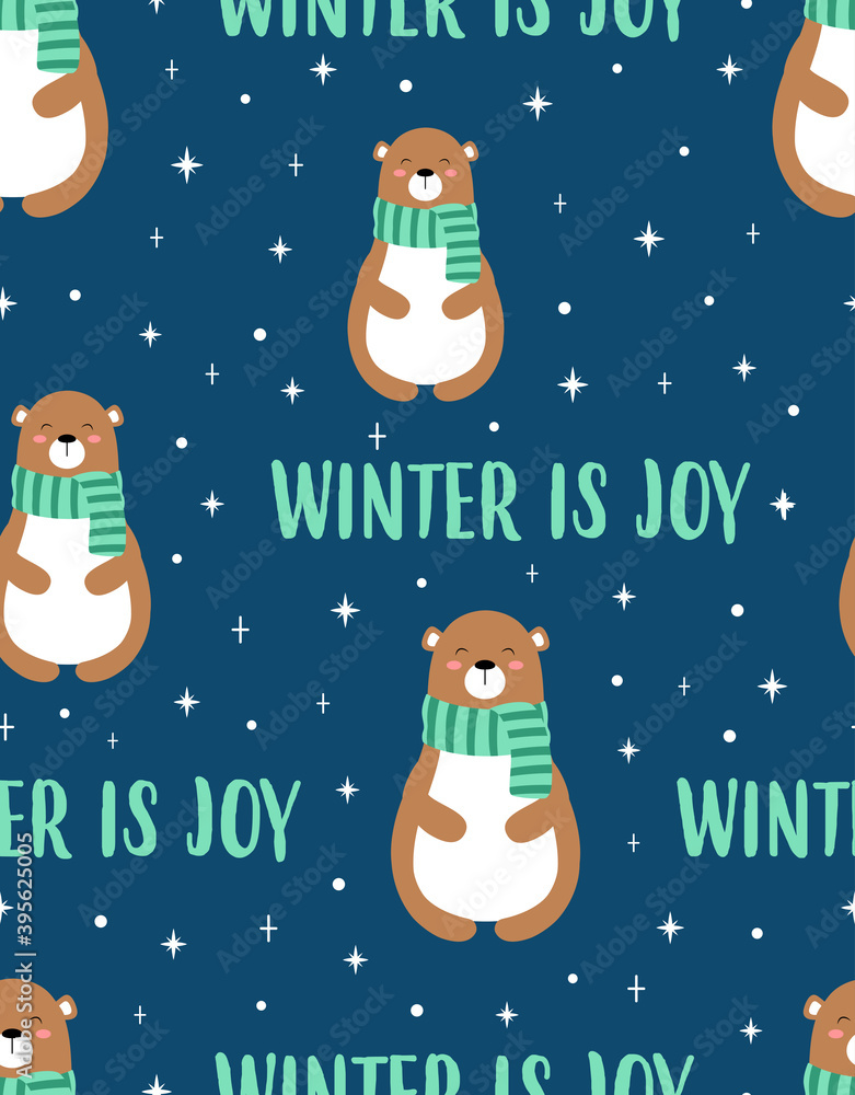 Fototapeta premium christmas seamless pattern with cute bear, vector illustration