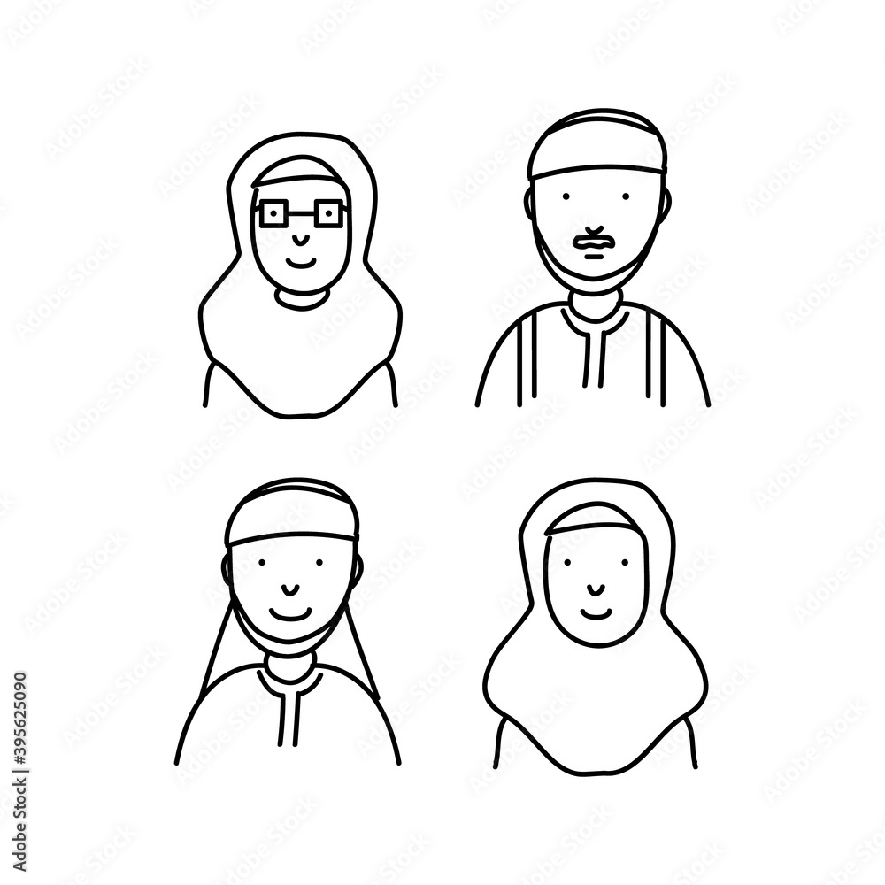 Collection of doodle islamic people design isolated on white background Collection of doodle islamic people design isolated on white background