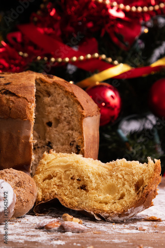 christmas panettone with wooden decorations