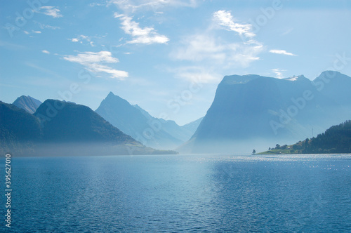 fjord landscape with blue skye and some clouds