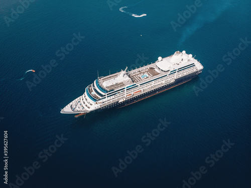 Large Cruise ship sailing across The Andaman sea - Aerial image. Beautiful  sea landscape © Semachkovsky 