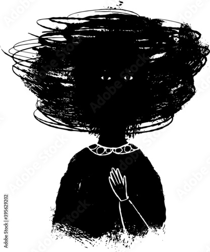 Portrait of a woman with disturbing thoughts, anxiety illustration. Mental health concept, vector.