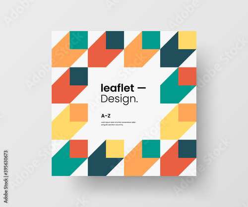 Modern abstract geometric illustration design layout. Quadrangle post card brochure template. Advertisement vector square banner mock up.