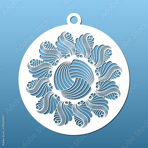 Laser cut Christmas balls  CNC cutting stencil with abstract geometric pattern. Paper art  home Christmas decor  fretwork. Coaster or decorative pendant  vector illustration