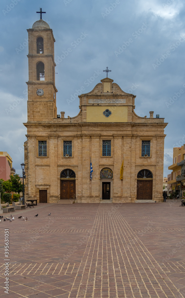 Obraz premium The Greek Orthodox cathedral of Chania, or Three Martyrs Church. Built in the 19th century by a Turk to thank the Virgin for a miracle that saved the life of his son. Chania, Crete, Greece