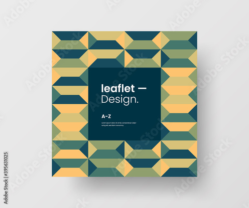 Modern abstract geometric illustration design layout. Quadrangle post card brochure template. Advertisement vector square banner mock up.