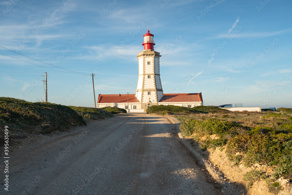 Landscape of Capo Espichel cape with the Lighthouse and road, in Portugal