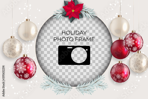 Holiday Photo Frame Template. Merry Christmas and Happy New Year Background. Vector Illustration