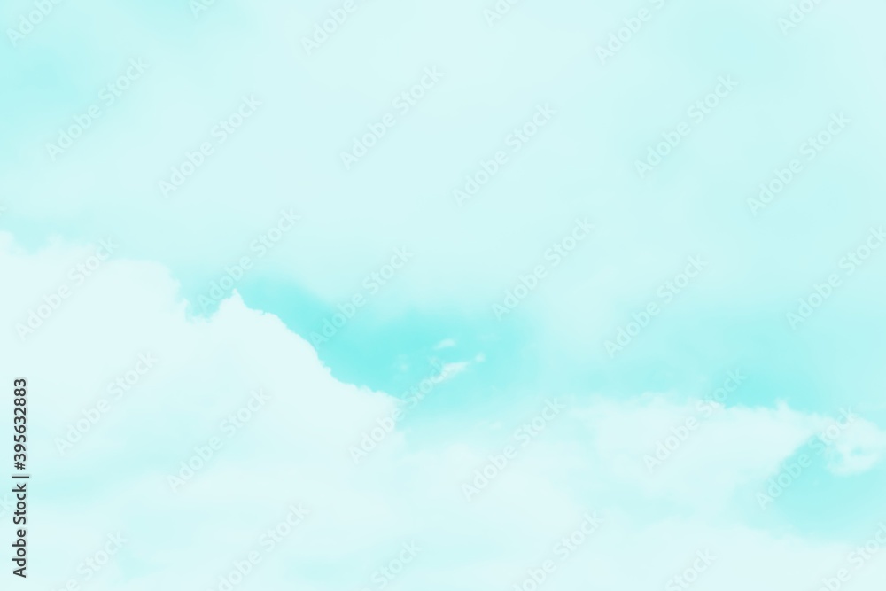 Scenic sky background. Aquamarine color sky with white clouds