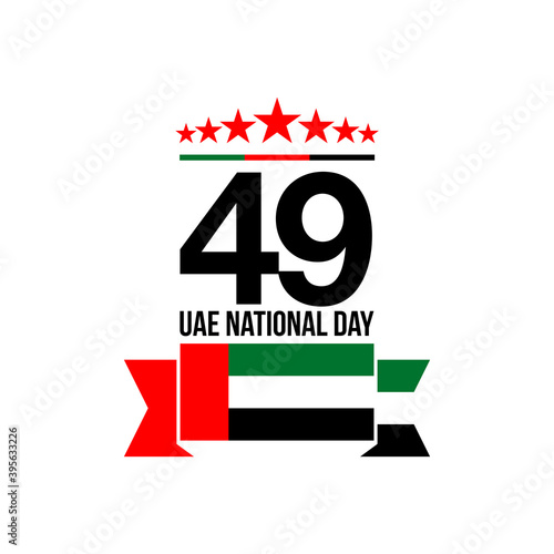 49th National day banner with UAE flag isolated on white. translated from Arabic: 49 UAE National day Spirit of the union United Arab Emirates, Flat design Logo Anniversary Celebration Abu Dhabi Card