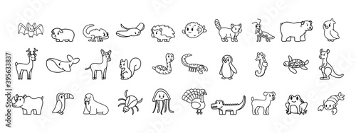 Set of cartoons of wild animals - Vector illustration