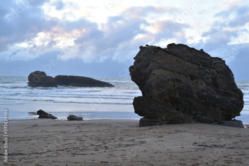 Beach with a rock in Biarritz, France