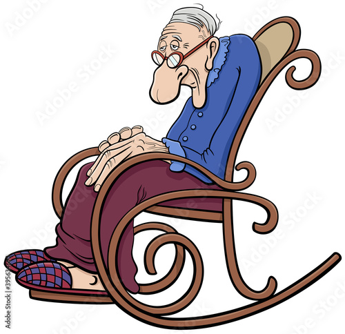 cartoon senior in the rocking chair comic character