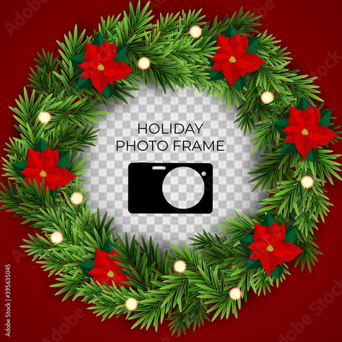 Holiday Photo Frame Template. Merry Christmas and Happy New Year Background. ...