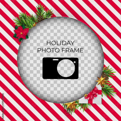 Holiday Photo Frame Template. Merry Christmas and Happy New Year Background. ...