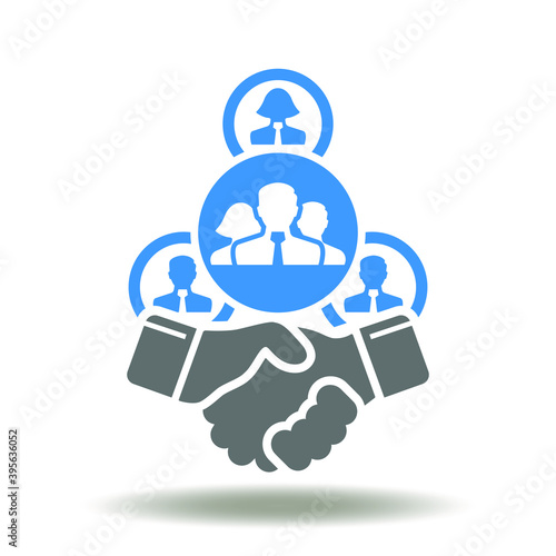 Handshake business partners group network icon vector. Collective bargaining agreement symbol. Parnership Trust Collaboration Sign.