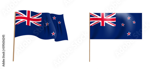 Colorful naturalistic waving flag of New Zealand. Vector Illustration. EPS10