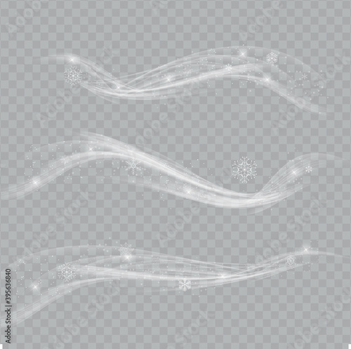 White winter decorative element. Snow and wind on a transparent background. Vector Illustration