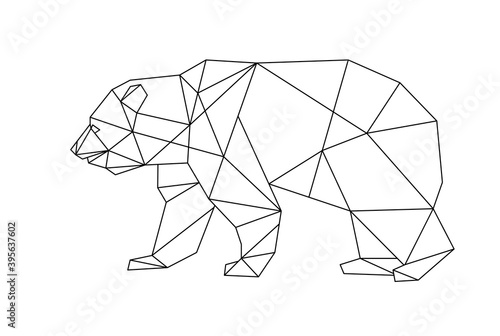 Isolated bear in low poly style on white background.