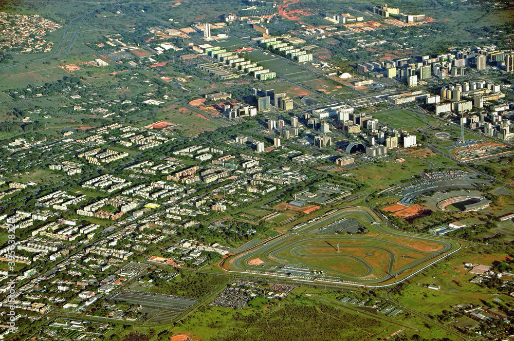 Aerial View of the Pilot Plane and Ministries and Government Headquarters. Brasília, Brasilia