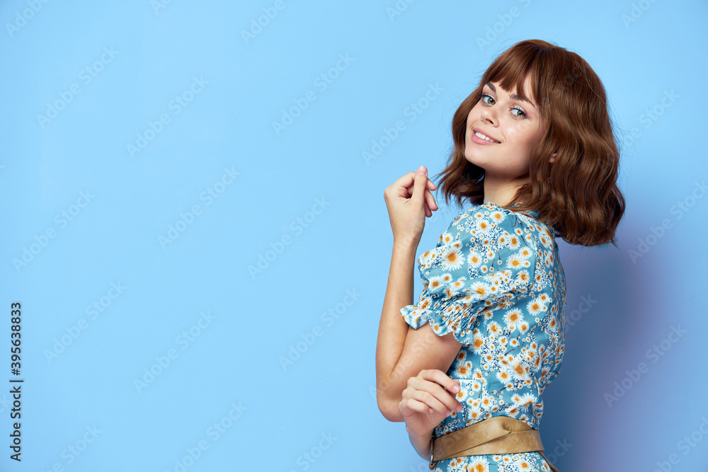 Beautiful Woman fashionable Smiling hands in front of the studio hairstyle Beautiful Woman fashionable Smiling hands in front of the studio hairstyle
