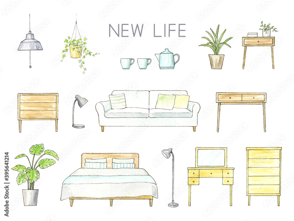 New Life 新生活 インテリア 家具 水彩イラストセット Stock Vector Adobe Stock New Life 新生活 インテリア 家具 水彩イラストセット Stock Vector Adobe Stock