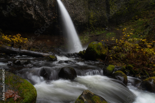 Beautiful waterfall and creek in the magical Columbia River Gorge, Oregon