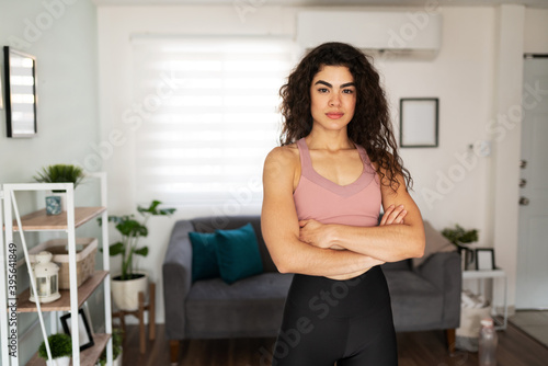 Free Download Portait of a latin young woman ready to exercise at home - GFXLoad