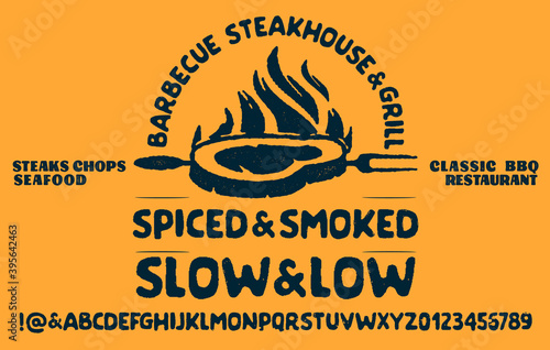 Hand drawn vintage retro font. Outdoor advertising of American restaurants and eateries inspired typeface. Textured unique brush script style alphabet.