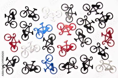 Little colorful bicycles on a white background.