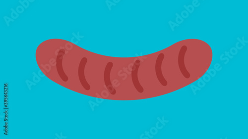 sausage on a blue background, vector illustration. appetizing grilled sausage. delicious meat sausage for a snack. beer snack. junk food, natural fried protein