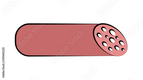 sausage with lard on a white background, vector illustration. meat sausage with bacon, delicious meat treat. appetizing fatty sausage for a snack