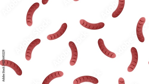 sausages on a white background, vector illustration. delicious grilled sausages. delicious high-calorie sausage, fatty food. seamless pattern, background, endless pattern