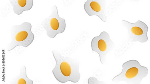 scrambled eggs on a white background, vector illustration, pattern. egg with yellow yolk. delicious breakfast. seamless illustration. stylish wallpaper for kitchen decor