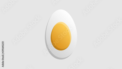 boiled egg on a gray background, vector illustration. egg with yellow yolk. delicious breakfast. healthy food, weight loss, snack for weight gain. calorie counting, weight gain on drying