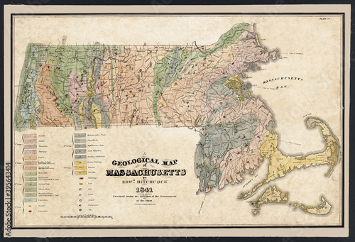 Massachusetts Geological Map 1841 This is an enhanced, restored reproduction of an old scientific map of Massachusetts dated 1841. Shows the mineral deposits in the state of Massachusetts. 