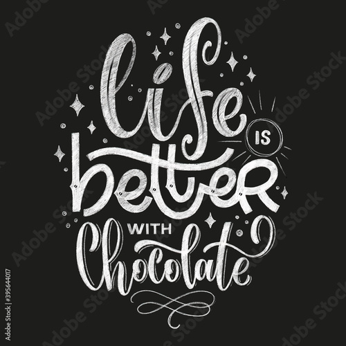 Chocolate hand lettering chalk quote. Christmas winter word composition. Vector design elements for t-shirts, bag, poster, card, sticker and menu