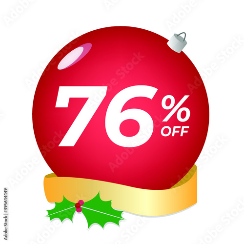 76% off. Seventy-six percent discount. Christmas sale banner. Red bubble with ornaments on a white background vector.