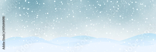 Christmas and New Year vector background. Snowy landscape with cloudy sky and heavy snowfall