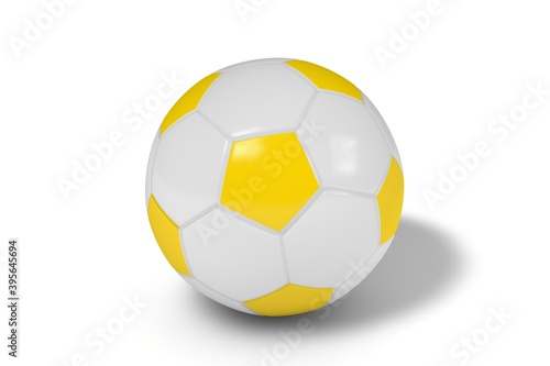 Yellow and white soccer ball on a white background. 3d illustration.
