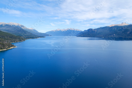 lake in argentinian patagonia. lake with mountains and blue sky in the background. 