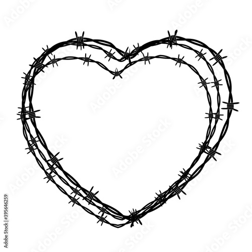 Heart Shaped conclusion symbol, sign. Barbed wire isolated on white background. Vector Illustration
