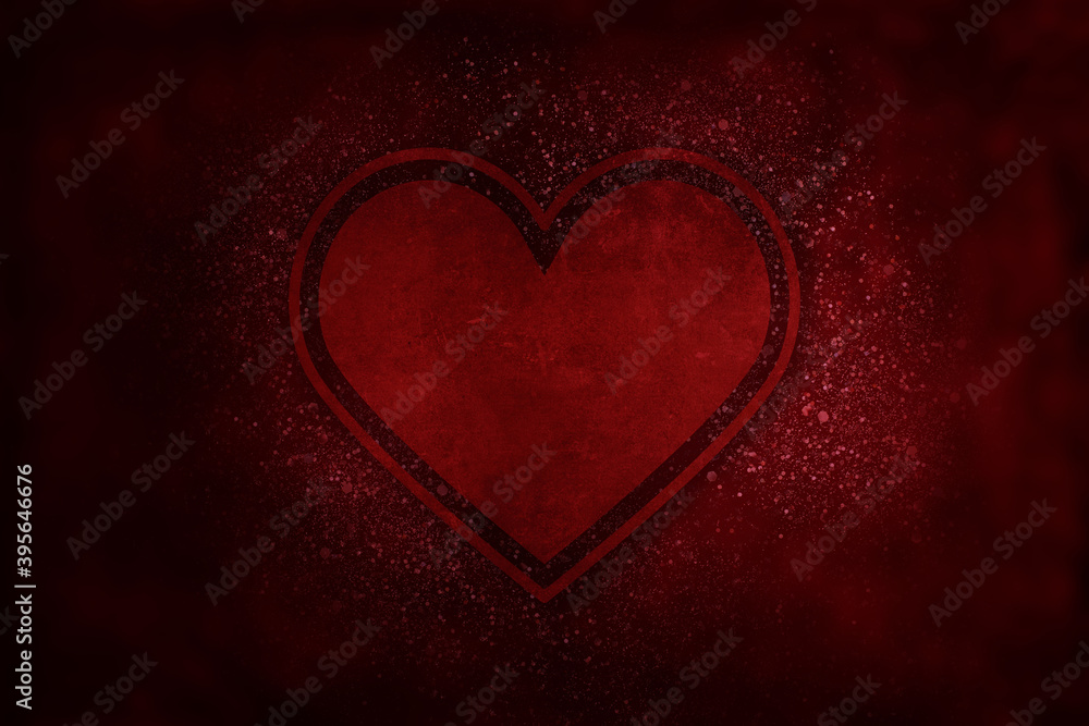 Valentine's Day background of shining red heart on dark red vintage background