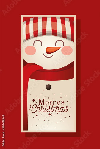christmas snowman with scarf and merry christmas lettering