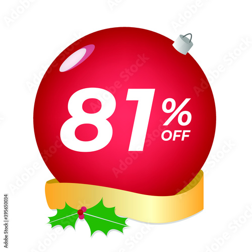 81% off. Eighty-one percent discount. Christmas sale banner. Red bubble with ornaments on a white background vector.