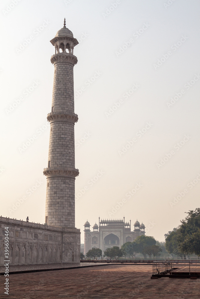 Minaret of Taj Mahal in Agra, India