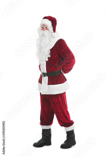 Full length portrait of Santa Claus on white background