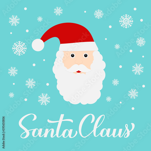 Santa Claus calligraphy hand lettering with cute cartoon character. New Year and Christmas typography poster. Vector template for greeting card, banner, flyer, logo design, etc.