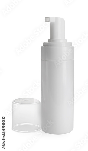 Blank bottle of shoe care product isolated on white