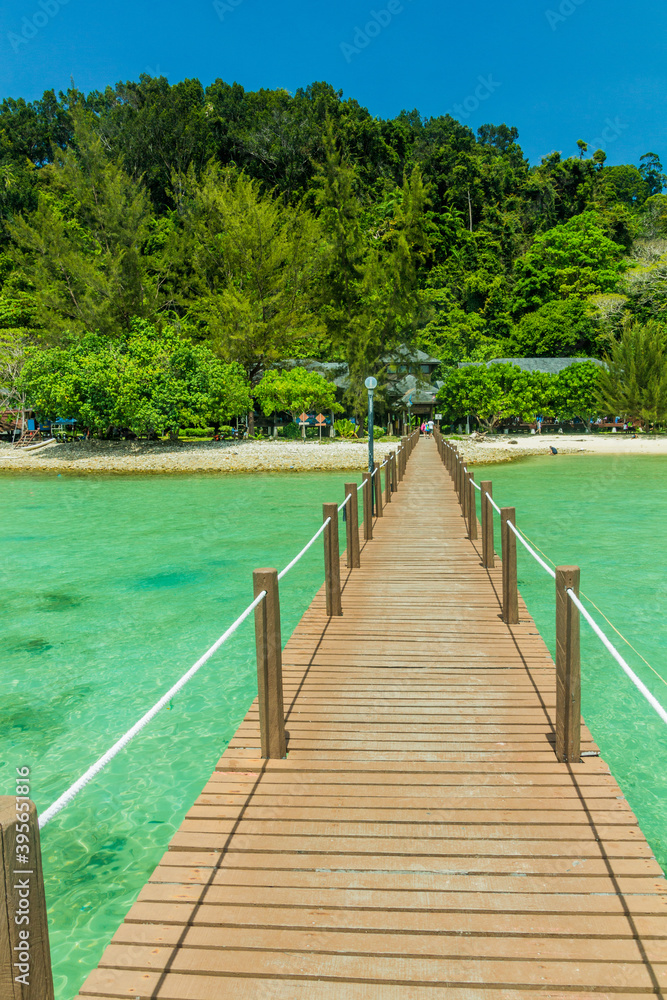 Wooden pier at Gaya Island in Tunku Abdul Rahman National Park, Sabah, Malaysia